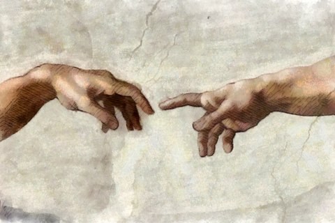 Obraz Na Płótnie Malowane Stworzenie Adama Canvas Naturalny 100x70 LB-2636-NC100-70