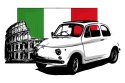 Obraz Na Płótnie Retro Auto Na Tle Włoskiej Flagi I Koloseum Canvas Naturalny 100x70 LB-2820-NC100-70