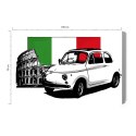 Obraz Na Płótnie Retro Auto Na Tle Włoskiej Flagi I Koloseum Canvas Naturalny 100x70 LB-2820-NC100-70
