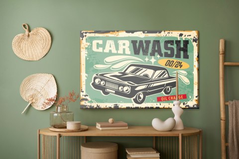 Obraz Na Płótnie Stary Samochód I Napis Retro Canvas Naturalny 100x70 LB-2921-NC100-70