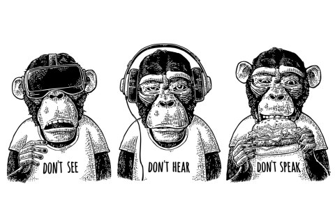 Obraz Na Płótnie Trzy Małpy W Stylu Vintage Canvas Naturalny 100x70 LB-2814-NC100-70