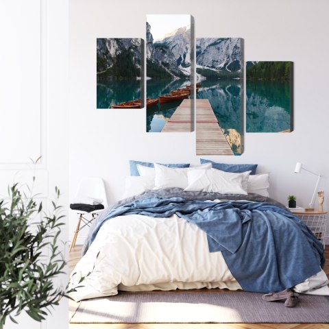 Obraz Wieloczęściowy Jezioro Braies We Włoszech Canvas 120x75 LBS-2413-C120-75_2X30-75_2X30-45