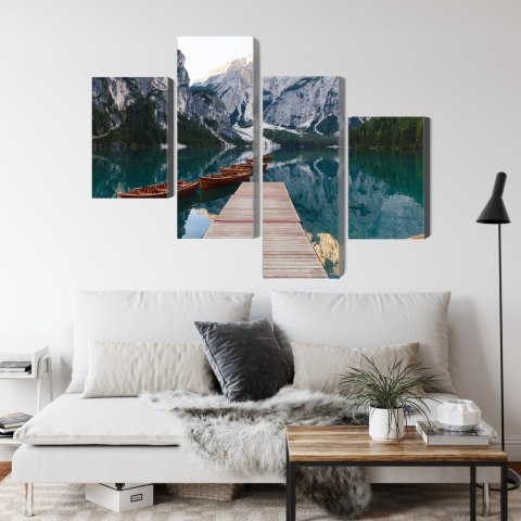 Obraz Wieloczęściowy Jezioro Braies We Włoszech Canvas 120x75 LBS-2413-C120-75_2X30-75_2X30-45