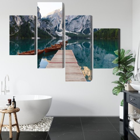 Obraz Wieloczęściowy Jezioro Braies We Włoszech Canvas 120x75 LBS-2413-C120-75_2X30-75_2X30-45