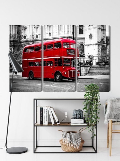 Obraz Wieloczęściowy Autobus Piętrowy W Londynie Canvas 120x80 LBS-2188-C120-80_3X40-80