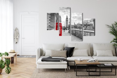 Obraz Wieloczęściowy Czerwona Budka Telefoniczna W Londynie 3D Canvas 120x75 LBS-2177-C120-75_2X30-75_2X30-45