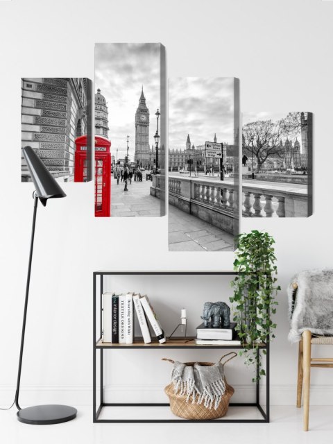 Obraz Wieloczęściowy Czerwona Budka Telefoniczna W Londynie 3D Canvas 120x75 LBS-2177-C120-75_2X30-75_2X30-45