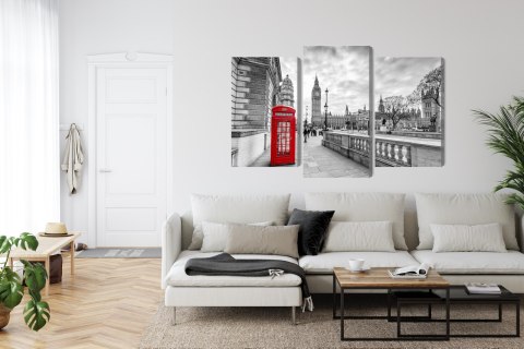 Obraz Wieloczęściowy Czerwona Budka Telefoniczna W Londynie 3D Canvas 120x80 LBS-2175-C120-80_1X40-80_2X40-60