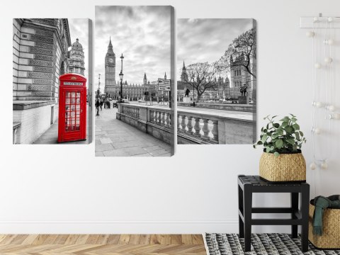 Obraz Wieloczęściowy Czerwona Budka Telefoniczna W Londynie 3D Canvas 120x80 LBS-2175-C120-80_1X40-80_2X40-60