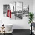 Obraz Wieloczęściowy Czerwona Budka Telefoniczna W Londynie 3D Canvas 80x60 LBS-2176-C80-60_2X20-60_2X20-40