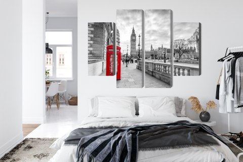 Obraz Wieloczęściowy Czerwona Budka Telefoniczna W Londynie 3D Canvas 80x60 LBS-2176-C80-60_2X20-60_2X20-40