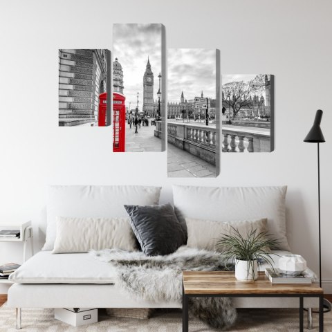 Obraz Wieloczęściowy Czerwona Budka Telefoniczna W Londynie 3D Canvas Naturalny 80x50 LBS-2177-NC80-50_2X20-50_2X20-30