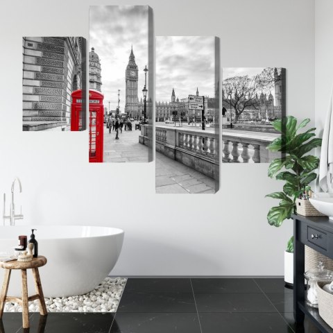 Obraz Wieloczęściowy Czerwona Budka Telefoniczna W Londynie 3D Canvas Naturalny 80x50 LBS-2177-NC80-50_2X20-50_2X20-30
