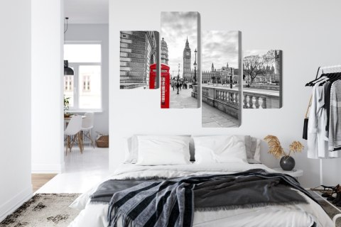 Obraz Wieloczęściowy Czerwona Budka Telefoniczna W Londynie 3D Canvas Naturalny 80x50 LBS-2177-NC80-50_2X20-50_2X20-30