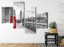 Obraz Wieloczęściowy Czerwona Budka Telefoniczna W Londynie 3D Canvas Naturalny 80x50 LBS-2177-NC80-50_2X20-50_2X20-30