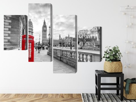 Obraz Wieloczęściowy Czerwona Budka Telefoniczna W Londynie 3D Canvas Naturalny 80x50 LBS-2177-NC80-50_2X20-50_2X20-30