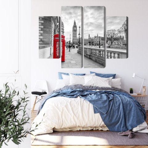Obraz Wieloczęściowy Czerwona Budka Telefoniczna W Londynie 3D Canvas Naturalny 80x60 LBS-2176-NC80-60_2X20-60_2X20-40
