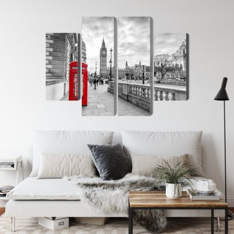 Obraz Wieloczęściowy Czerwona Budka Telefoniczna W Londynie 3D Canvas Naturalny 80x60 LBS-2176-NC80-60_2X20-60_2X20-40