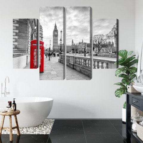 Obraz Wieloczęściowy Czerwona Budka Telefoniczna W Londynie 3D Canvas Naturalny 80x60 LBS-2176-NC80-60_2X20-60_2X20-40