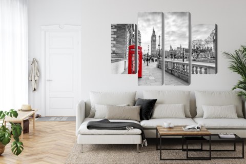 Obraz Wieloczęściowy Czerwona Budka Telefoniczna W Londynie 3D Canvas Naturalny 80x60 LBS-2176-NC80-60_2X20-60_2X20-40
