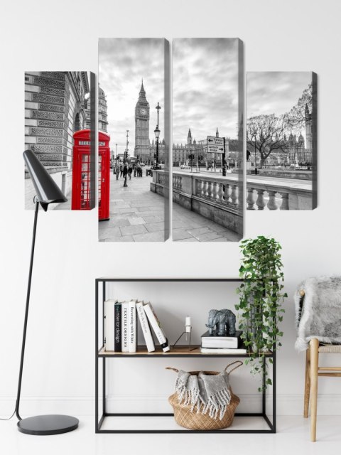 Obraz Wieloczęściowy Czerwona Budka Telefoniczna W Londynie 3D Canvas Naturalny 80x60 LBS-2176-NC80-60_2X20-60_2X20-40