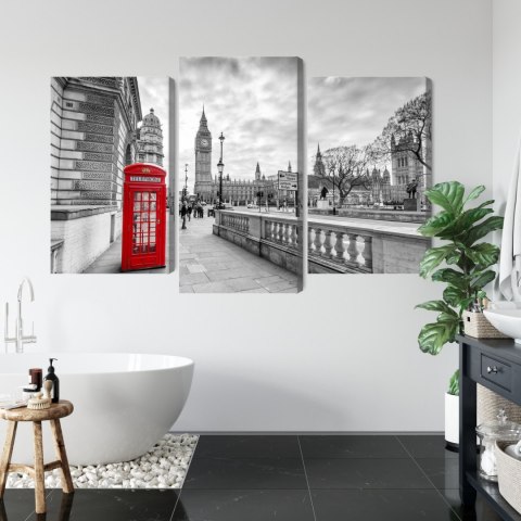 Obraz Wieloczęściowy Czerwona Budka Telefoniczna W Londynie 3D Canvas Naturalny 90x60 LBS-2175-NC90-60_1X30-60_2X30-45