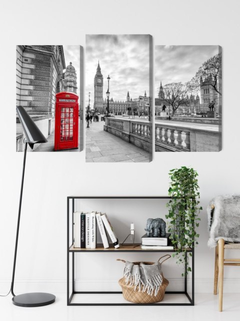 Obraz Wieloczęściowy Czerwona Budka Telefoniczna W Londynie 3D Canvas Naturalny 90x60 LBS-2175-NC90-60_1X30-60_2X30-45