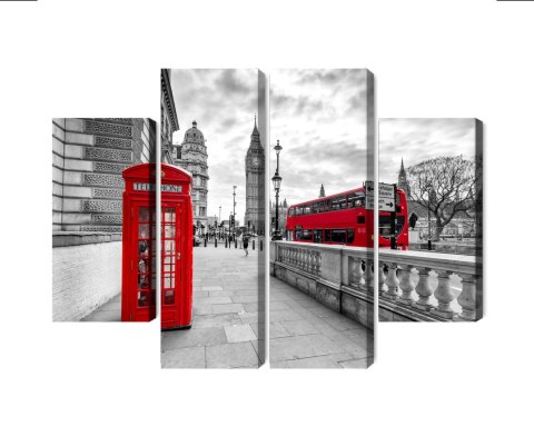Obraz Wieloczęściowy Czerwona Budka Telefoniczna W Londynie I Big Ben Canvas 80x60 LBS-2196-C80-60_2X20-60_2X20-40