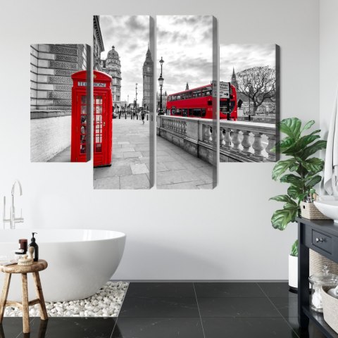 Obraz Wieloczęściowy Czerwona Budka Telefoniczna W Londynie I Big Ben Canvas 80x60 LBS-2196-C80-60_2X20-60_2X20-40
