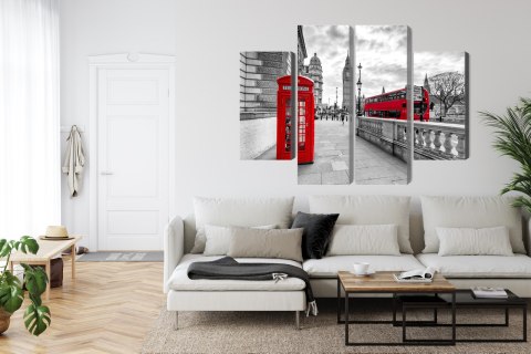 Obraz Wieloczęściowy Czerwona Budka Telefoniczna W Londynie I Big Ben Canvas 80x60 LBS-2196-C80-60_2X20-60_2X20-40