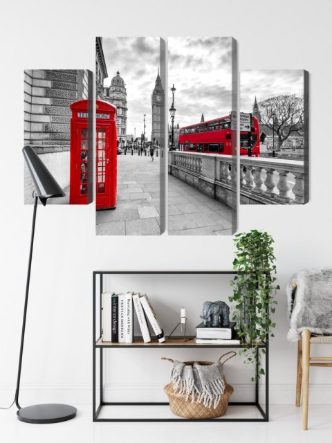 Obraz Wieloczęściowy Czerwona Budka Telefoniczna W Londynie I Big Ben Canvas 80x60 LBS-2196-C80-60_2X20-60_2X20-40
