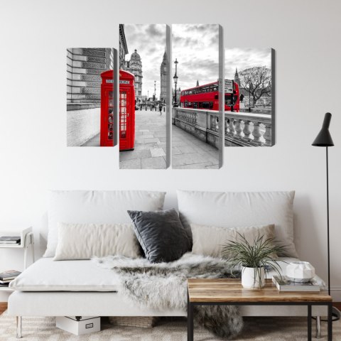 Obraz Wieloczęściowy Czerwona Budka Telefoniczna W Londynie I Big Ben Canvas Naturalny 80x60 LBS-2196-NC80-60_2X20-60_2X20-40