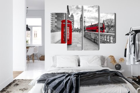 Obraz Wieloczęściowy Czerwona Budka Telefoniczna W Londynie I Big Ben Canvas Naturalny 80x60 LBS-2196-NC80-60_2X20-60_2X20-40