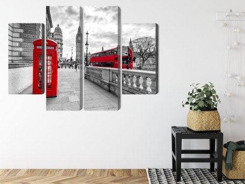 Obraz Wieloczęściowy Czerwona Budka Telefoniczna W Londynie I Big Ben Canvas Naturalny 80x60 LBS-2196-NC80-60_2X20-60_2X20-40
