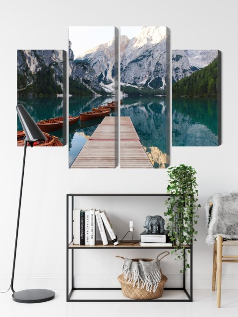 Obraz Wieloczęściowy Jezioro Braies We Włoszech Canvas 80x60 LBS-2412-C80-60_2X20-60_2X20-40