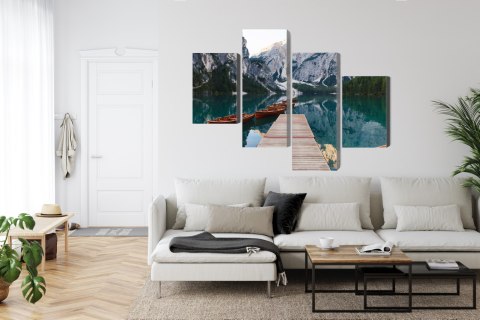 Obraz Wieloczęściowy Jezioro Braies We Włoszech Canvas Naturalny 80x50 LBS-2413-NC80-50_2X20-50_2X20-30