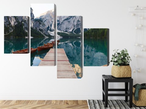 Obraz Wieloczęściowy Jezioro Braies We Włoszech Canvas Naturalny 80x50 LBS-2413-NC80-50_2X20-50_2X20-30