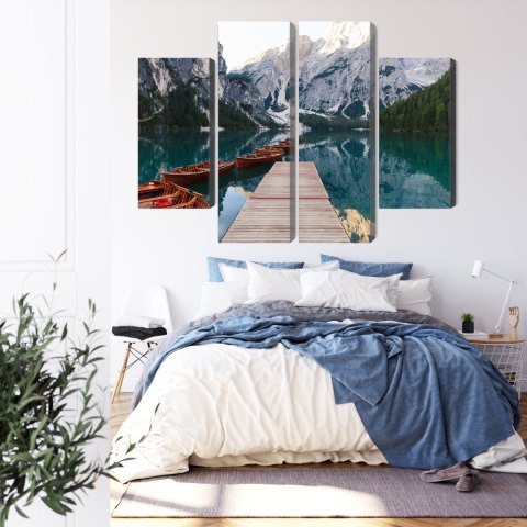 Obraz Wieloczęściowy Jezioro Braies We Włoszech Canvas Naturalny 80x60 LBS-2412-NC80-60_2X20-60_2X20-40