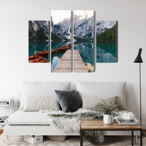 Obraz Wieloczęściowy Jezioro Braies We Włoszech Canvas Naturalny 80x60 LBS-2412-NC80-60_2X20-60_2X20-40