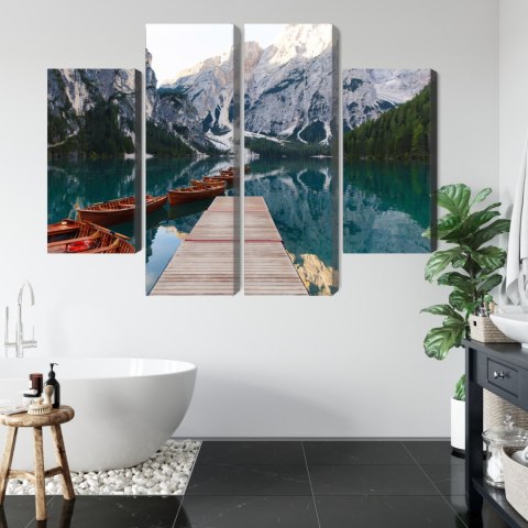 Obraz Wieloczęściowy Jezioro Braies We Włoszech Canvas Naturalny 80x60 LBS-2412-NC80-60_2X20-60_2X20-40