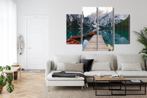 Obraz Wieloczęściowy Jezioro Braies We Włoszech Canvas Naturalny 80x60 LBS-2412-NC80-60_2X20-60_2X20-40