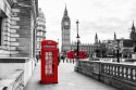 Obraz Wieloczęściowy Londyńska Budka Telefoniczna I Big Ben Canvas 120x80 LBS-2144-C120-80_3X40-80