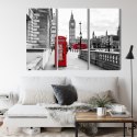 Obraz Wieloczęściowy Londyńska Budka Telefoniczna I Big Ben Canvas 120x80 LBS-2144-C120-80_3X40-80