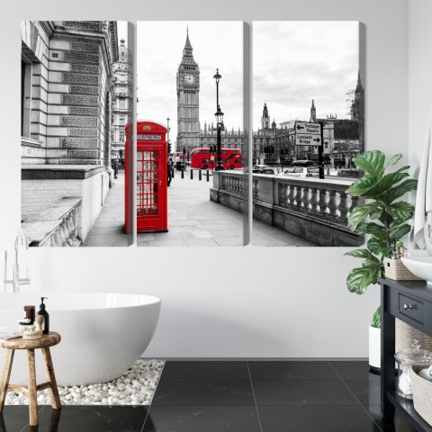 Obraz Wieloczęściowy Londyńska Budka Telefoniczna I Big Ben Canvas 120x80 LBS-2144-C120-80_3X40-80