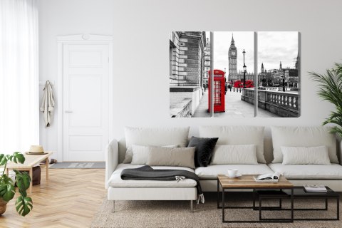 Obraz Wieloczęściowy Londyńska Budka Telefoniczna I Big Ben Canvas 120x80 LBS-2144-C120-80_3X40-80