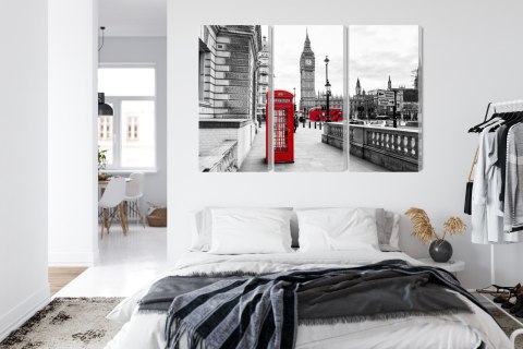 Obraz Wieloczęściowy Londyńska Budka Telefoniczna I Big Ben Canvas 120x80 LBS-2144-C120-80_3X40-80