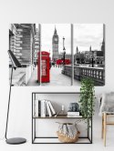 Obraz Wieloczęściowy Londyńska Budka Telefoniczna I Big Ben Canvas 120x80 LBS-2144-C120-80_3X40-80