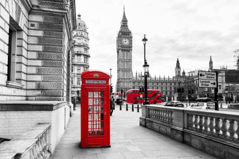 Obraz Wieloczęściowy Londyńska Budka Telefoniczna I Big Ben Canvas 120x80 LBS-2145-C120-80_1X40-80_2X40-60