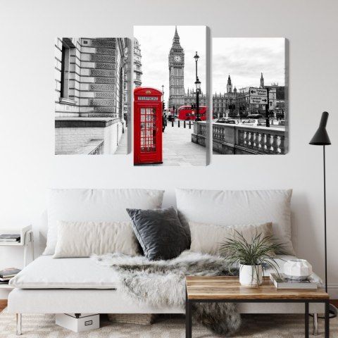 Obraz Wieloczęściowy Londyńska Budka Telefoniczna I Big Ben Canvas 120x80 LBS-2145-C120-80_1X40-80_2X40-60