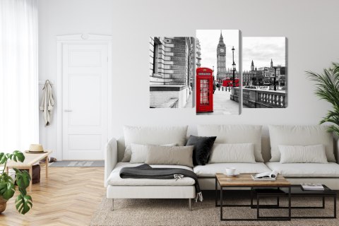 Obraz Wieloczęściowy Londyńska Budka Telefoniczna I Big Ben Canvas 120x80 LBS-2145-C120-80_1X40-80_2X40-60